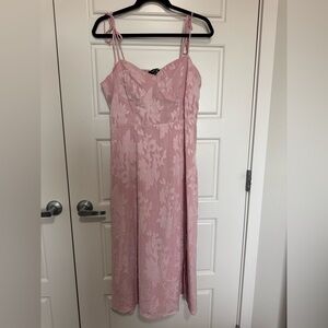 Lulu's Blush Pink Floral Jacquard Tie Strap Midi Dress